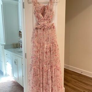 Lulu's Pink Floral Mesh Gown